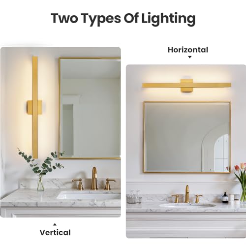 Modern Bathroom Vanity Light Gold Bathroom Light Fixture Over Mirror 32 Inch 26W Dimmable 5CCT LED Vanity Light Bar for Bathroom Mirror Cabinets Bedroom