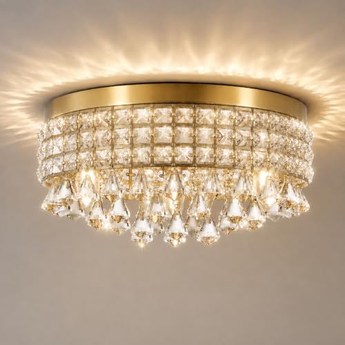 Gold Crystal Flush Ceiling Lights (Elegant Gold)