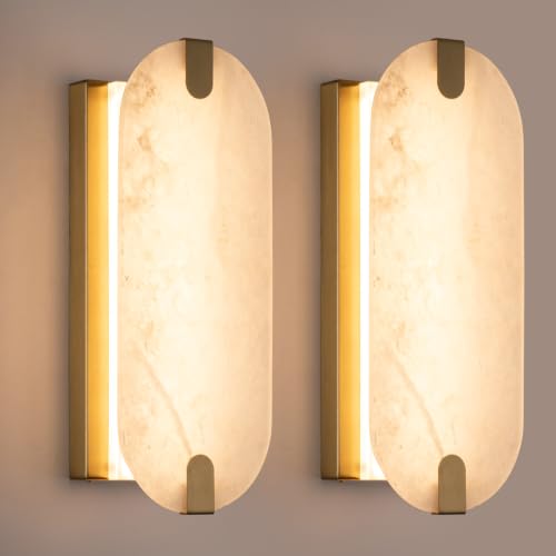 Natural Stone Alabaster Wall Sconces Set of Two (2 Count)