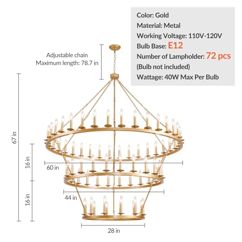 3 Tier Gold Wagon Wheel Chandelier