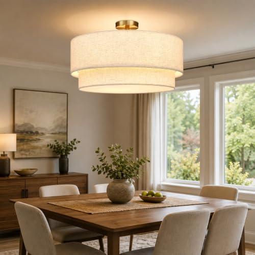 24 Inch Drum Flush Mount Ceiling Light Gold