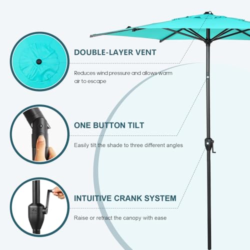 7.5FT Lyon Outdoor Patio Umbrella Outdoor Table Umbrella with Push Button Tilt and Crank Market Umbrella 6 Sturdy Ribs UV Protection Waterproof for Garden Deck Backyard Pool