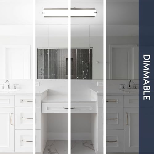 24 Inch LED Vanity Lights Brushed Nickel Bathroom Light Fixtures 3CCT Selectable 3000K 4000K 5000K Modern Vanity Light Bar Over Mirror 25W 1750 Lumens Dimmable Damp Rated ETL Listed