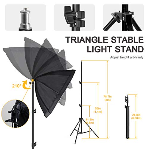 Softbox Continuous Lighting Kit for Camera Photo Video Photography Studio Light with 28'' x 28''Octagon Softbox and Dimmable Super Bright Light Bulb