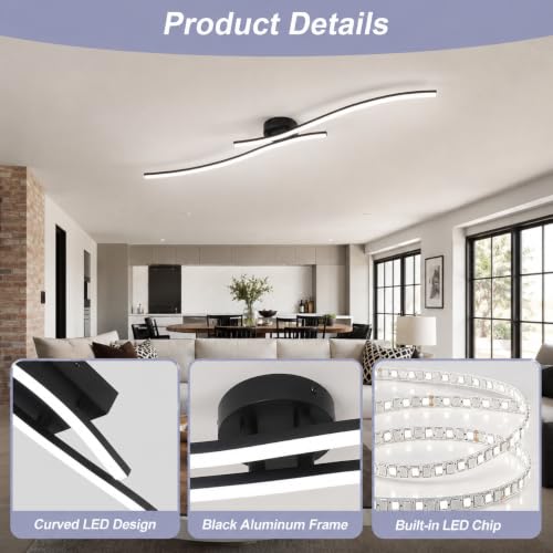47.24inch Linear Ceiling Light Black Modern LED Ceiling Light Fixture 4000K Aluminum Long Ceiling Lamp for Hallway (2 Count)