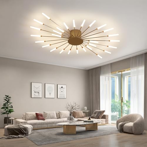 41.3" Ceiling Light Modern Flower Shape Ceiling Lamp for Dining Room Kitchen Hallway Semi Flush Mount Metal Acrylic Sputnik Firework Petal LED Lighting Fixture