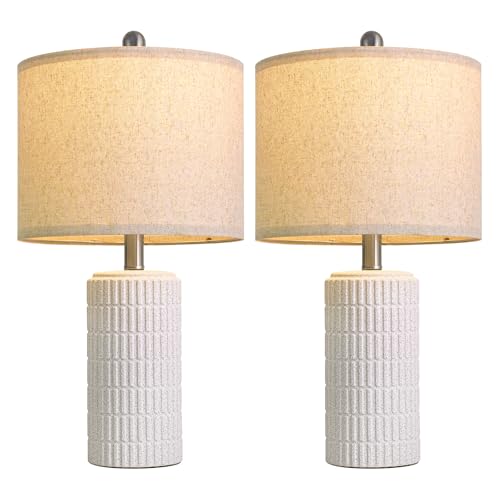 20.75" Stone Like Farmhouse Ceramic Table Lamps Set of 2 for Bedroom (2 Count)