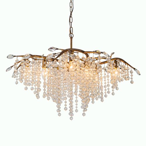 Farmhouse Tree Branch Bronze Crystal Chandelier for Dining Room