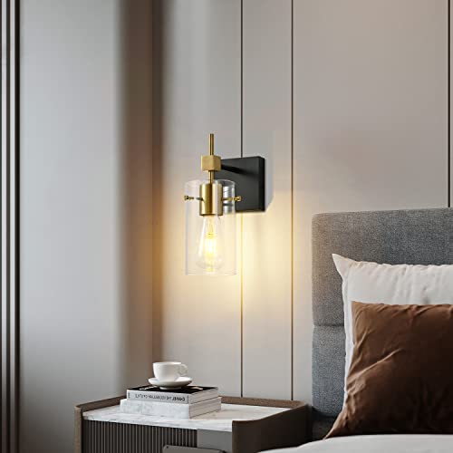 1 Light Vintage Vanity Light Bathroom Light Fixture Over Mirror for Bath Glass Shade Wall Light Black and Brass Lighting Fixture