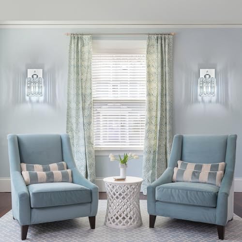 Modern Wall Sconces Set of Two Indoor Wall Lamp Chrome Wall Sconce Crystal Wall Light Bathroom Vanity Light Fixtures Wall Mounted Room Sconce Wall Lighting (2 Count)