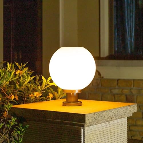 Waterproof Pillar Lamp Soalr Post Cap Lamp White Ball Shape Solar Pillar Lights with Remote Control Acrylic Waterproof Post Lamp Round Ball LED Column Head Light for F