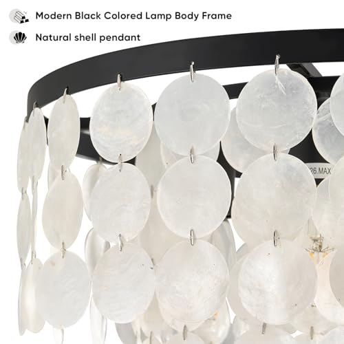 4 Light Black Capiz Shell Coastal Chandeliers for Dining Room