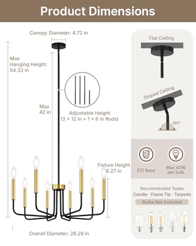 8 Light Black and Gold Chandelier