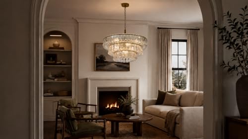26 Inch Modern Round Clear Crystal Glass Chandelier
