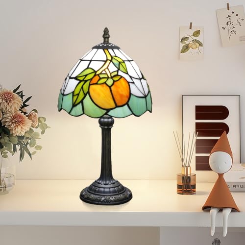 Tiffany Lamp Stained Glass Table Lamp 8X8X14 Inches Persimmon Style Living Room Bedroom Dorm Kitchen Home Decor Festival Birthday Gift