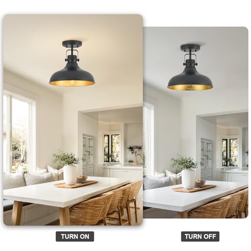 Metal Semi Flush Mount Light Fixture 11.4 inch Ceiling Light Black
