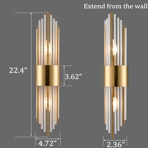 2 Light Modern Crystal Wall Sconces Titanium Gold Frosted Glass