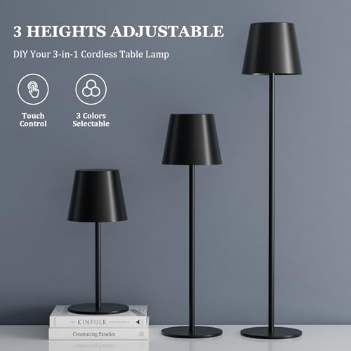 20" Black Cordless Table Lamp Rechargeable