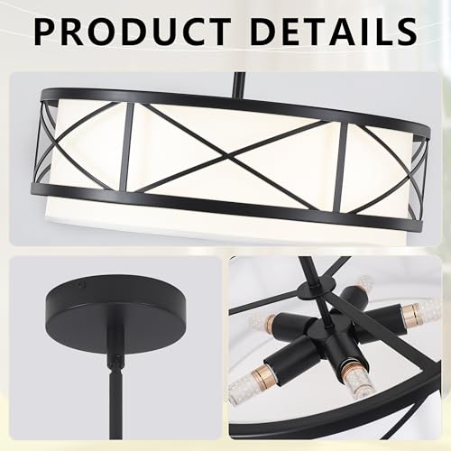 19.7" Modern Black Drum Chandelier (5 Count)