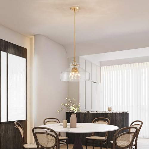 Chandelier Rustic Farmhouse Industrial Round Ceiling Pendant LED Light Fixture with Clear Glass Shades for Dining Room Kitchen Island Foyer Entryway