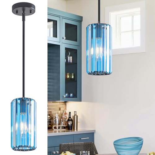 Modern Crystal Pendant Light Mini Light Blue Chandeliers Adjustable Pendant Lights Fixture for Kitchen Island Dinning Room Corridor Bedroom