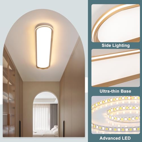 Modern LED Ceiling Light Dimmable Linear Ceiling Light 39.4in Semi Flush Mount Long Lights with Remote Control and Side Lighting for Living Room Kitchen Dining Room Gold