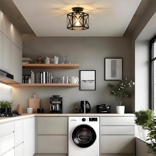 Modern Farmhouse Black Semi Flush Mount Ceiling Light 9.5 Inch (Black / 9.5 Inch)