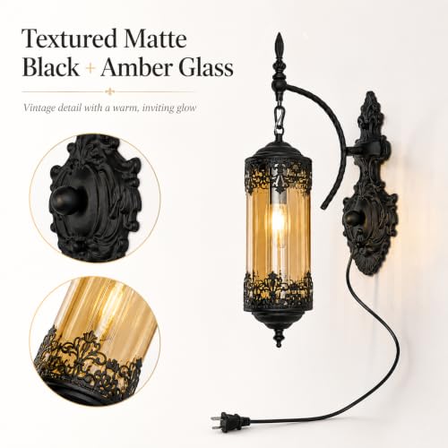 Rustic Gothic Plug in Wall Sconce with Glass