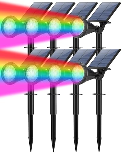 Solar Lights Outdoor Waterproof Color Changing 180° Adjustable RGB Solar Powered Landscape Spot Lights for Yard 7 Lighting Modes Solar Spotlights for Pathway Garden Outside (8 Count)
