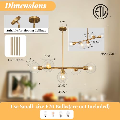 Brass Linear Chandeliers for Dining Room 5 Lights Modern Linear Chandelier