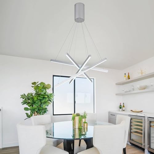 Modern 4 Light Dimmable LED Linear Chandelier Pendant Light