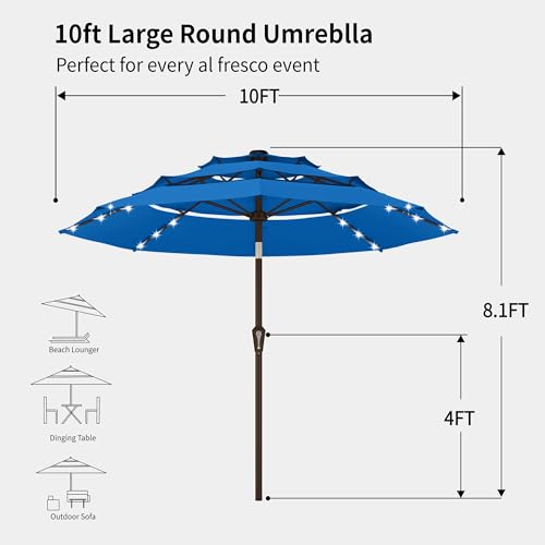 10ft 3 Tier Patio Umbrella with Solar Lights