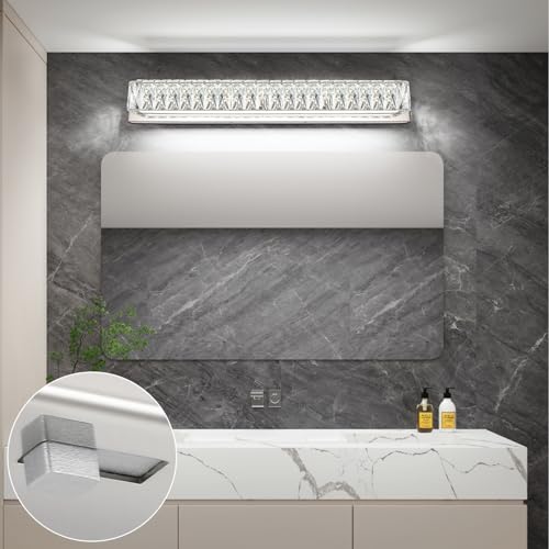 30in LED Bathroom Lights Over Mirror Modern Crystal Vanity Lights Bar Chrome Wall Lighting for Bath