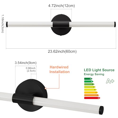 LED Bathroom Vanity Lights Black Modern Wall Sconce 24"