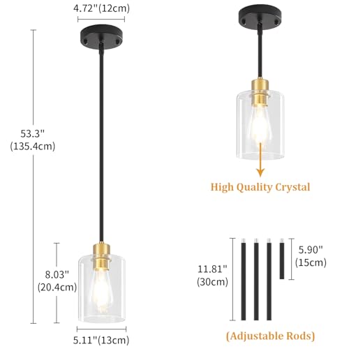 3 Pack Glass Pendant Lights Kitchen Island Modern Hanging Light