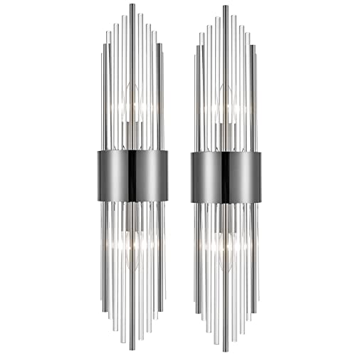 2 Light Modern Wall Sconce Black Clear Glass Crystal Vanity Light (2 Count)