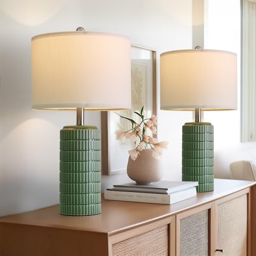 23" Dark Green Ceramic Table Lamps Set of 2 (2 Count)