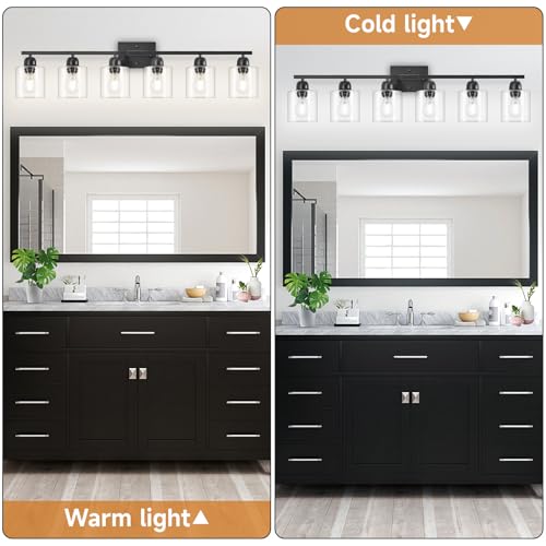 Black 6 Light Bath Vanity Lights for Mirror