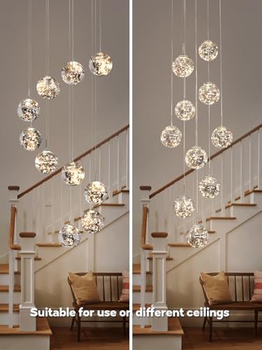 10 Light High Ceilings Long Chandeliers LED Staircase Chandelier High Ceiling Chandelier for Entryway (127 Count)