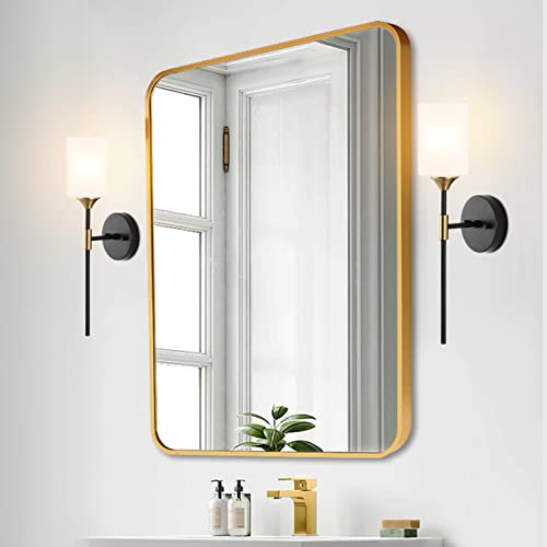 Industrial Mid Century Wall Sconce Set of 2 with White Cylinder Glass Shades Modern Bathroom Vanity Wall Lamp Black and Gold Finished Wall Light Fixture (2 Count)
