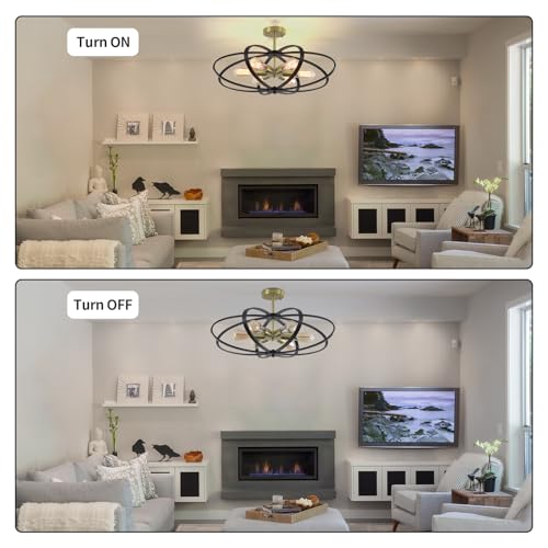 Semi Flush Mount Ceiling Light Fixture Chandelier 25''Black Gold Bedroom Ceiling Lights 6 (6 Count)