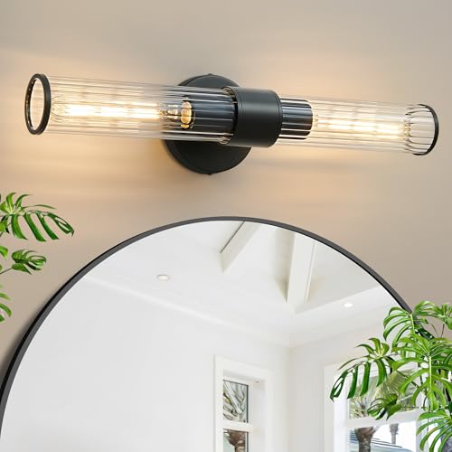 Hardwired Black Bathroom Vanity Light Threaded Glass Wall Sconce