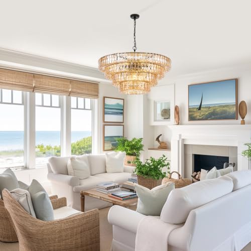 Dia 35.75 Inches Modern Amber Glass Chandelier for Foyer