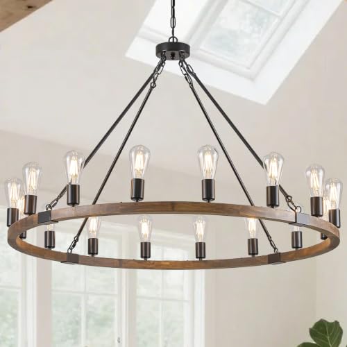 Oak Wooden Wagon Wheel Chandelier 16