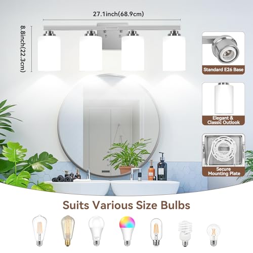 4 Light Brushed Nickel Bathroom Light Fixtures Over Mirror 27 Inches
