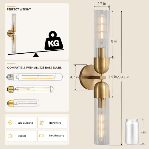 Bathroom Sconce 24in Strip Glass Sconce Hardwired (2 Count)