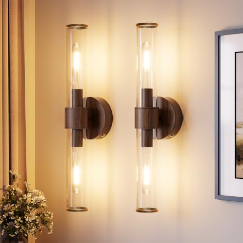 Walnut Battery Operated Wall Sconces Set of 2 (2 Count)