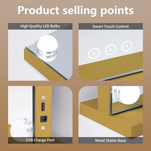 Vanity Mirror with Lights 19.7''x16.6'' Makeup Mirror with Lights Lighted Up Mirror with Dimmable LED Bulbs