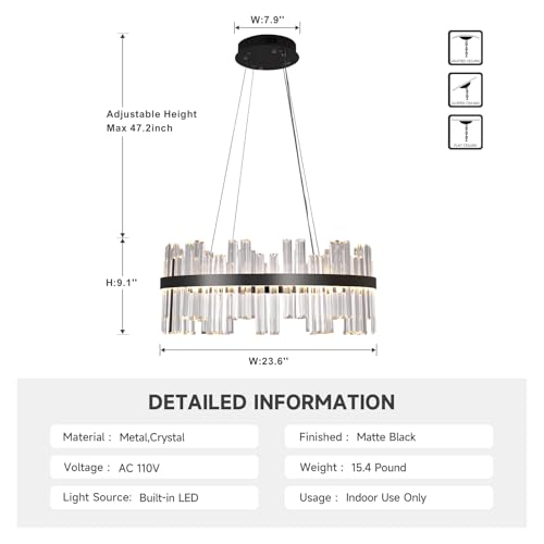 Black Led Modern Crystal Chandelier