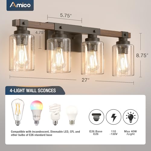 4 Light Farmhouse Bathroom Vanity Light